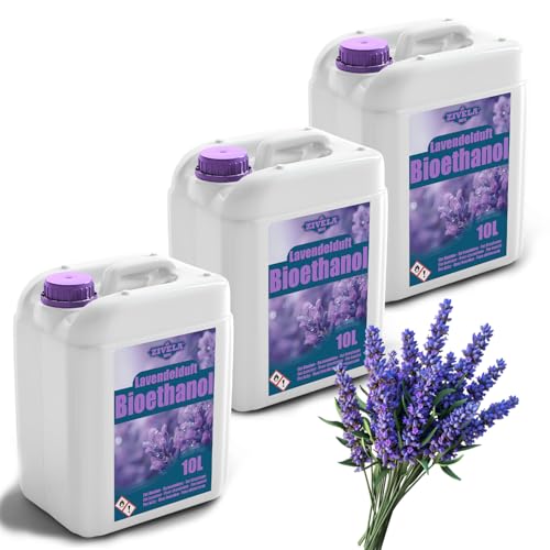 Bioethanol 96,6% 30L | Bio Alkohol Lavendelduft 96,6% 3x10L | Bioethanol für Kamin, Tischkamin | Bioethanol Lavendelduft | Saubere Verbrennung, ohne Rauch, lebendige und stabile Flamme von ZIVELA