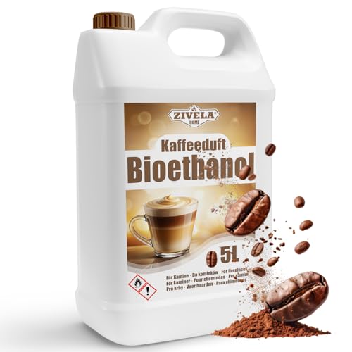 Bioethanol 96,6% 5L | Bio Alkohol Kaffeeduft 96,6% 5L | Bioethanol für Kamin, Tischkamin, Bioethanol Kamin | Bioethanol Kaffeeduft | Saubere Verbrennung, ohne Rauch, lebendige und stabile Flamme von ZIVELA