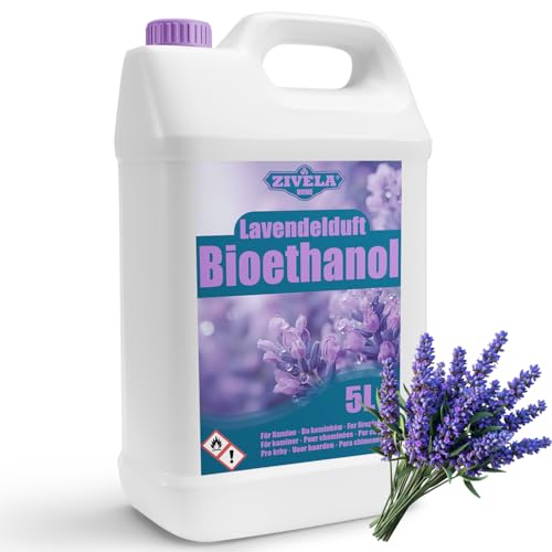 Bioethanol 96,6% 5L | Bio Alkohol Lavendelduft 96,6% 5L | Bioethanol für Kamin, Tischkamin, Bioethanol Kamin | Bioethanol Lavendelduft | Saubere Verbrennung, ohne Rauch, lebendige und stabile Flamme von ZIVELA