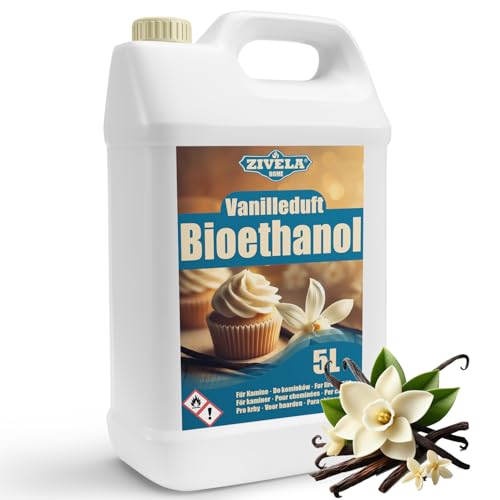 Bioethanol 96,6% 5L | Bio Alkohol Vanilleduft 96,6% 5L | Bioethanol für Kamin, Tischkamin, Bioethanol Kamin | Bioethanol Vanilleduft | Saubere Verbrennung, ohne Rauch, lebendige und stabile Flamme von ZIVELA