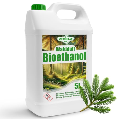 Bioethanol 96,6% 5L | Bio Alkohol Waldduft 96,6% 5L | Bioethanol für Kamin, Tischkamin, Bioethanol Kamin | Bioethanol Waldduft | Saubere Verbrennung, ohne Rauch, lebendige und stabile Flamme von ZIVELA