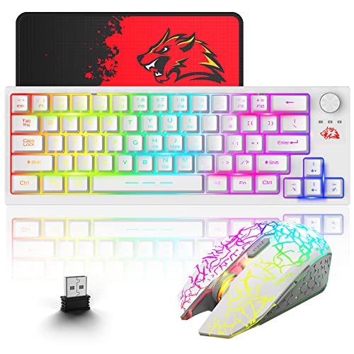2.4GHz Tastatur Maus Set Kabellos Beleuchtet RGB LED 64 Tasten 60% Wireless Gaming Tastaturen 4000mAh Kabellose Gaming Maus mit 2400 DPI Kabellose und Mauspad kompatibel ps4/ps5/xbox/pc - Weiß von ZIYOU LANG