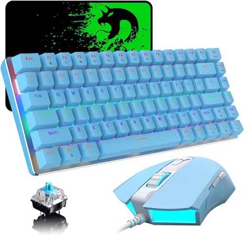 AK33 TKL 80 % Blaue Wired Mechanische Gaming-Tastatur Set, QWERTY Clicky Blue Switch, Kompakt 82 Tasten Regenbogen-LED-Backlit, 2500 DPI, 7 Tasten, RGB-backlit Maus + Mauspad für Büro und Spiele AK33 TKL 80 % Blaue Wired Mechanische Gaming-Tastatur Set, QWERTY Clicky Blue Switch, Kompakt 82 Tasten Regenbogen-LED-Backlit, 2500 DPI, 7 Tasten, RGB-backlit Maus + Mauspad für Büro und Spiele von ZIYOU LANG