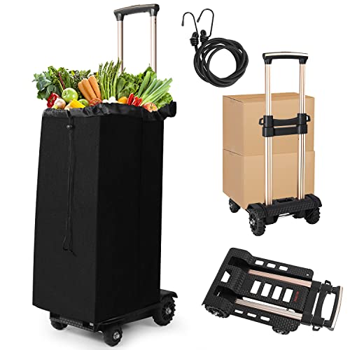 Faltbarer Handwagen, geräuschlose, verschleißfeste PU-Tankräder und einstellbare Aluminium-Deichsel, Abnehmbare Tasche,60 kg Tragfähigkeit und geringes Gewicht (1,8 kg), tragbarer robuster Sackkarren Faltbarer Handwagen, geräuschlose, verschleißfeste PU-Tankräder und einstellbare Aluminium-Deichsel, Abnehmbare Tasche,60 kg Tragfähigkeit und geringes Gewicht (1,8 kg), tragbarer robuster Sackkarren von ZIYOU LANG