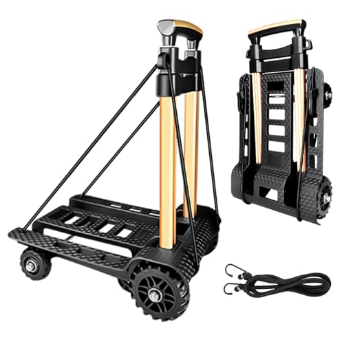 Faltbarer Handwagen, geräuschlose, verschleißfeste PU-Tankräder und einstellbare Aluminium-Deichsel, 60 kg Tragfähigkeit und geringes Gewicht (1,8 kg), tragbarer, robuster und langlebiger Sackkarren von ZIYOU LANG