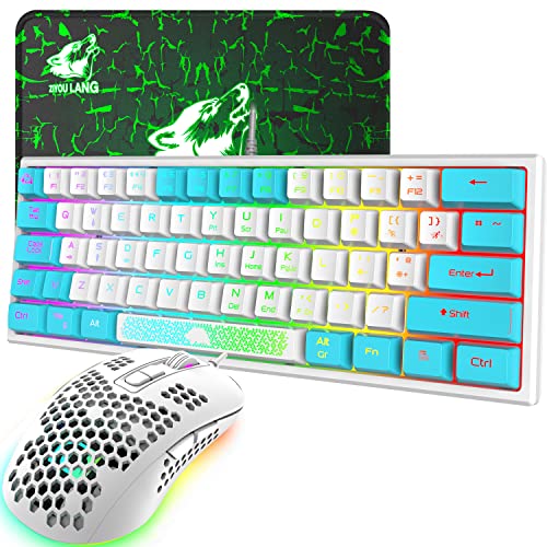 K61 UK-Layout 60 % Gaming-Tastatur-Maus-Set Kabelgebundene 62 Tasten 7 RGB-LED-Hintergrundbeleuchtung 19 Tasten Anti-Ghosting+ 2400 DPI Ultraleichte Gaming-Maus mit Wabenschale+Mauspad-Weiß gemischt K61 UK-Layout 60 % Gaming-Tastatur-Maus-Set Kabelgebundene 62 Tasten 7 RGB-LED-Hintergrundbeleuchtung 19 Tasten Anti-Ghosting+ 2400 DPI Ultraleichte Gaming-Maus mit Wabenschale+Mauspad-Weiß gemischt von ZIYOU LANG
