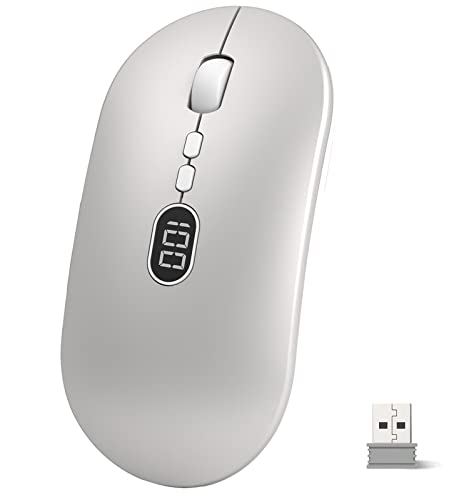 Kabellose Maus Leichte Kabellose Maus mit Akku-Display 2.4G Ultra Slim Leise Funkmaus Wireless Laptop Mouse mit Nano Empfänger Kabellose Ergonomische Maus 1600DPI Für PC/Window/Macbook/Linux - Silber von ZIYOU LANG