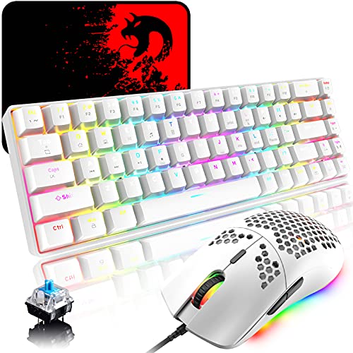 RGB Gaming Tastatur und Maus Set, 68 Tasten Blauer Schalter 60% Mini Chroma Mechanische Tastatur, 6400DPI Leichte Optische Waben Maus, USB-Kabel, Kompatibel mit Windows Mac PS4 Xbox, Weiß RGB Gaming Tastatur und Maus Set, 68 Tasten Blauer Schalter 60% Mini Chroma Mechanische Tastatur, 6400DPI Leichte Optische Waben Maus, USB-Kabel, Kompatibel mit Windows Mac PS4 Xbox, Weiß von ZIYOU LANG