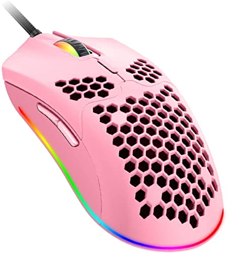 Leichte Gaming-Maus, 26 Arten RGB-Hintergrundbeleuchtung, PixArt 3325 12000 DPI-Maus, ultragewebtes Kabel, Maus und Anti-Key kann für PC-Gamer und Xbox und PS4-Benutzer eingestellt werden (Pink) von ZIYOU LANG