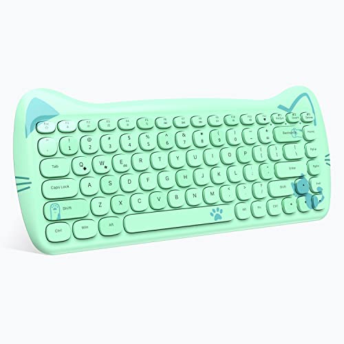 ZIYOU LANG 3060i Wireless Cute Computer Tastatur, Lovely Cat Retro Silent Slim Bluetooth Tastatur mit Retro Schreibmaschine Runde Matte Textur Keycap, Kompakte 84-Tasten, QWERTY für PC Laptop Mac-Grün ZIYOU LANG 3060i Wireless Cute Computer Tastatur, Lovely Cat Retro Silent Slim Bluetooth Tastatur mit Retro Schreibmaschine Runde Matte Textur Keycap, Kompakte 84-Tasten, QWERTY für PC Laptop Mac-Grün von ZIYOU LANG