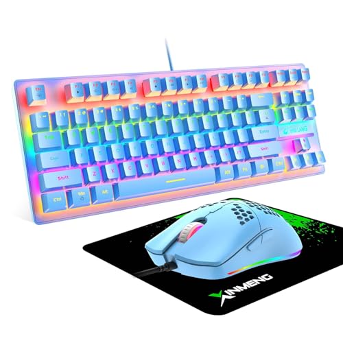 ZIYOU LANG Blaues Wired Gaming-Tastatur-Maus-Set, TKL 80% QWERTY Layout, Kompakt 87 Tasten, Klickbarer Blauer Schalter, Regenbogen-LED-Backlit Mechanische Tastatur + 6400 DPI Leichte Honeycomb Mouse ZIYOU LANG Blaues Wired Gaming-Tastatur-Maus-Set, TKL 80% QWERTY Layout, Kompakt 87 Tasten, Klickbarer Blauer Schalter, Regenbogen-LED-Backlit Mechanische Tastatur + 6400 DPI Leichte Honeycomb Mouse von ZIYOU LANG