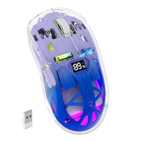 ZIYOU LANG x FREEWOLF Kabellose Gaming Maus, PixArt PAW3212 Dual Mode 2.4G/Bluetooth Transparente RGB-Hintergrundbeleuchtungsmaus, 400 mAh Akku, 4000 DPI 5 Stufen, sichtbarer Akkustand – Lila ZIYOU LANG x FREEWOLF Kabellose Gaming Maus, PixArt PAW3212 Dual Mode 2.4G/Bluetooth Transparente RGB-Hintergrundbeleuchtungsmaus, 400 mAh Akku, 4000 DPI 5 Stufen, sichtbarer Akkustand – Lila von ZIYOU LANG