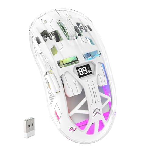 ZIYOU LANG x FREEWOLF Kabellose Gaming Maus, PixArt PAW3212 Dual Mode 2.4G/Bluetooth Transparente RGB-Hintergrundbeleuchtungsmaus, 400 mAh Akku, 4000 DPI 5 Stufen, sichtbarer Akkustand – Weiß ZIYOU LANG x FREEWOLF Kabellose Gaming Maus, PixArt PAW3212 Dual Mode 2.4G/Bluetooth Transparente RGB-Hintergrundbeleuchtungsmaus, 400 mAh Akku, 4000 DPI 5 Stufen, sichtbarer Akkustand – Weiß von ZIYOU LANG