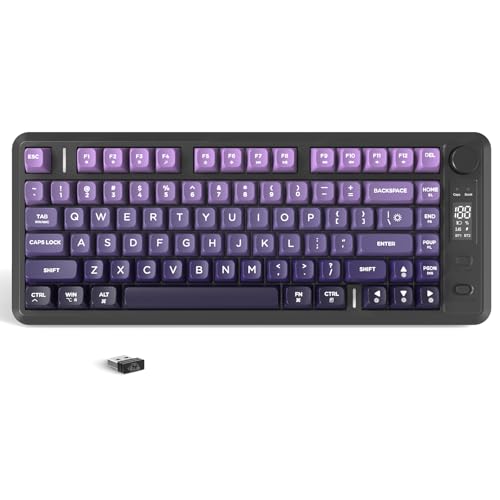 ZIYOU LANG M75 Kabellose Gaming-Tastatur mit Smart-Display und Drehknopf, Bluetooth/2,4 GHz, PBT-Tastenkappen, Regenbogen-Hintergrundbeleuchtung, TKL-Membrantastatur mit 82 Tasten-Lila ZIYOU LANG M75 Kabellose Gaming-Tastatur mit Smart-Display und Drehknopf, Bluetooth/2,4 GHz, PBT-Tastenkappen, Regenbogen-Hintergrundbeleuchtung, TKL-Membrantastatur mit 82 Tasten-Lila von ZIYOU LANG