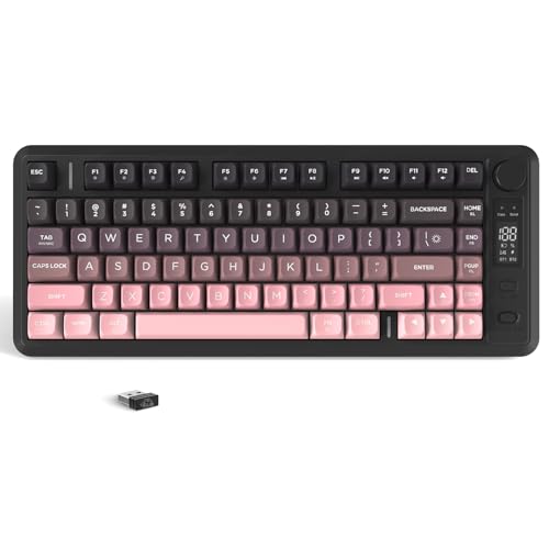 ZIYOU LANG M75 Kabellose Gaming-Tastatur mit Smart-Display und Drehknopf, Bluetooth/2,4 GHz, PBT-Tastenkappen, Regenbogen-Hintergrundbeleuchtung, TKL-Membrantastatur mit 82 Tasten-Pink von ZIYOU LANG