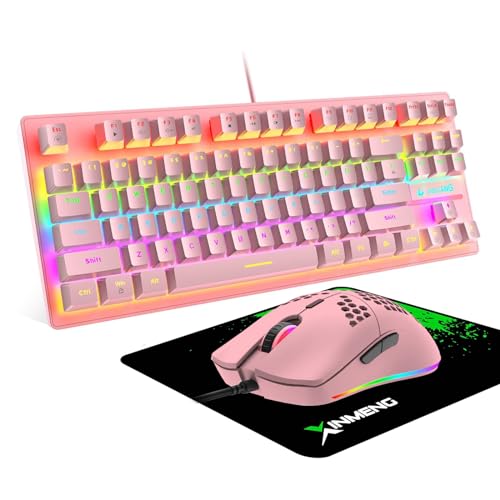 ZIYOU LANG Rosa Wired Gaming-Tastatur-Maus-Set, TKL 80% QWERTY Layout, Kompakt 87 Tasten, Klickbarer Blauer Schalter, Regenbogen-LED-Backlit Mechanische Tastatur + 6400 DPI Leichte Honeycomb Mouse ZIYOU LANG Rosa Wired Gaming-Tastatur-Maus-Set, TKL 80% QWERTY Layout, Kompakt 87 Tasten, Klickbarer Blauer Schalter, Regenbogen-LED-Backlit Mechanische Tastatur + 6400 DPI Leichte Honeycomb Mouse von ZIYOU LANG