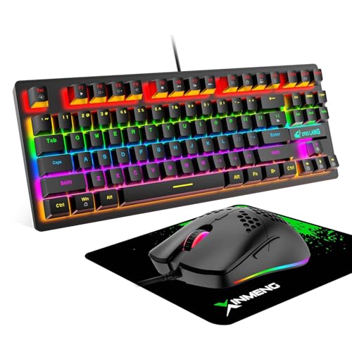 ZIYOU LANG Schwarz Wired Gaming-Tastatur-Maus-Set, TKL 80% QWERTY Layout, Kompakt 87 Tasten, Klickbarer Blauer Schalter, Regenbogen-LED-Backlit Mechanische Tastatur + 6400 DPI Leichte Honeycomb Mouse ZIYOU LANG Schwarz Wired Gaming-Tastatur-Maus-Set, TKL 80% QWERTY Layout, Kompakt 87 Tasten, Klickbarer Blauer Schalter, Regenbogen-LED-Backlit Mechanische Tastatur + 6400 DPI Leichte Honeycomb Mouse von ZIYOU LANG