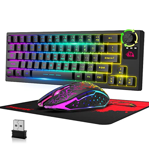 ZIYOU LANG T50 Kabelloses Gaming Tastatur und Maus Set, 4000mAh Rechargeable Halbmechanische Regenbogen Light Up Keyboard 60% Kompakte 64 Tasten, QWERTY+2400 DPI Mute Mäuse+Mauspad für PC Mac-Schwarz ZIYOU LANG T50 Kabelloses Gaming Tastatur und Maus Set, 4000mAh Rechargeable Halbmechanische Regenbogen Light Up Keyboard 60% Kompakte 64 Tasten, QWERTY+2400 DPI Mute Mäuse+Mauspad für PC Mac-Schwarz von ZIYOU LANG