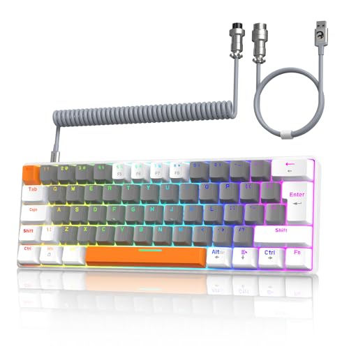 ZIYOU LANG T60 Wired Gaming-Tastatur mit Spiral USB-C Kabel - Kompakt 60% UK Layout(QWERTY) Mechanische Tastatur, 19 Rainbow RGB Backlit Mini 62 Tasten Linearer Red Switch für PC/Mac/PS4 - Blau von ZIYOU LANG