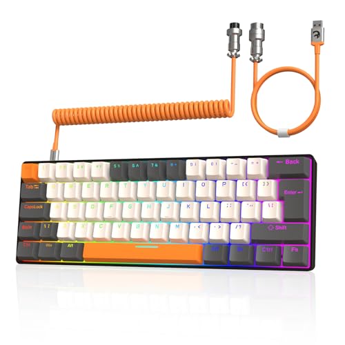 ZIYOU LANG T60 Wired Gaming-Tastatur mit Spiral USB-C Kabel - Kompakt 60% UK Layout(QWERTY) Mechanische Tastatur, 19 Rainbow RGB Backlit Mini 62 Tasten Taktiler Brown Switch für PC/Mac - Milchtee von ZIYOU LANG