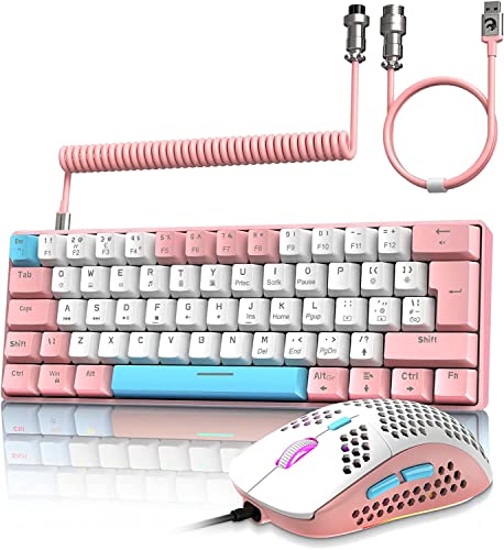 ZIYOU LANG Wired Gaming-Tastatur und Maus Combo mit Spiral USB-C Kabel T60 Pro - Kompakt 60% UK Layout(QWERTY) Mechanische Tastatur Klicke Blue Switch, 6400DPI Ultra-Light RGB Mäuse für PC/Mac - Rosa ZIYOU LANG Wired Gaming-Tastatur und Maus Combo mit Spiral USB-C Kabel T60 Pro - Kompakt 60% UK Layout(QWERTY) Mechanische Tastatur Klicke Blue Switch, 6400DPI Ultra-Light RGB Mäuse für PC/Mac - Rosa von ZIYOU LANG