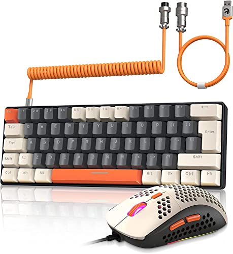 ZIYOU LANG Wired Gaming-Tastatur und Maus Combo mit Spiral USB-C Kabel T60 Pro - Kompakt 60% UK Layout(QWERTY) Mechanische Tastatur Klicke Blue Switch, 6400DPI Ultra-light RGB Mäuse für PC/Mac-Glimmer von ZIYOU LANG