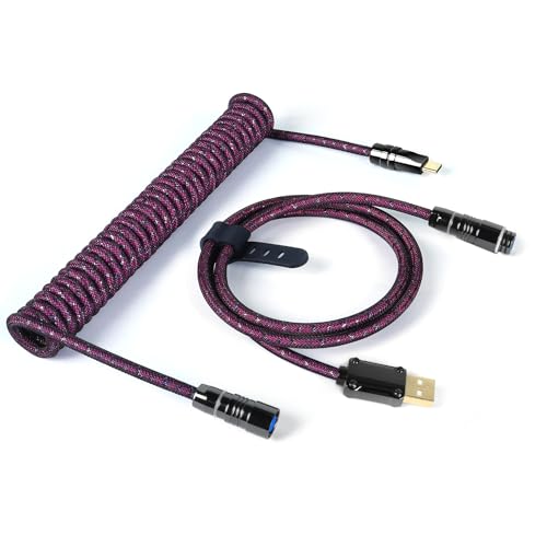 ZIYOU LANG & ATTACKSHARK C05 Benutzerdefiniertes Spiralkastaturkabel Abnehmbarer CNC-geflochtener Kupfer-Aviator-Anschluss 1,6 m USB-C auf USB-A für Tastatur/PC/Telefon (Dunkelrosa) von ZIYOU LANG
