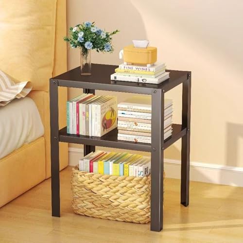 ZIYOUGOU Sofa-Kantentisch, schwarzes Eisengestell mit Bambusplatte, Eckschrank, 38,1 x 25,4 x 50,8 cm, längliche Form (schwarz) von ZIYOUGOU