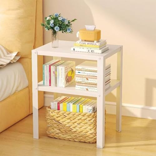 ZIYOUGOU Sofa-Kantentisch, schwarzes Eisengestell mit Bambusplatte, Eckschrank, 38,1 x 25,4 x 50,8 cm, längliche Form (weiß) von ZIYOUGOU