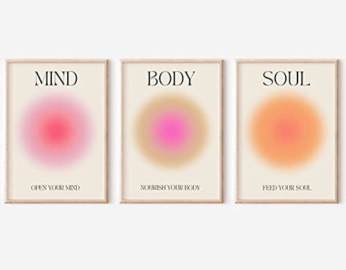 Positive Aura-Poster für Zimmer, ästhetisch, 3 Stück, bunte Aura-Geist-Farbverlauf, Leinwand, Wandkunst, spirituelle Seele, Körper, Geist, Zitat, Malerei, dänisches Pastell, 40.6x61 cm, ungerahmt von ZIYUAN