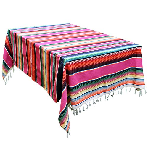 Aparty4u 150x215cm Colorful Mexikanische Tischdecke Decken Quaste aus Baumwolle Sarape Tisch Cover für Mexikanischen Party Home Hochzeit Dekoration von ZIYUEZIKUN