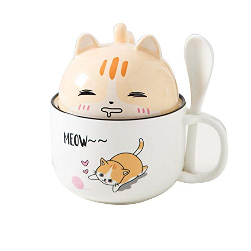 ZIYUEZIKUN Kaffeetasse Mit Deckel und Löffel，Niedlich Tier Keramik Tasse，Hohe Kapazität Porzellantasse，Geeignet für Tee, Kaffee, Milch, Saft usw-Orange Cat von ZIYUEZIKUN