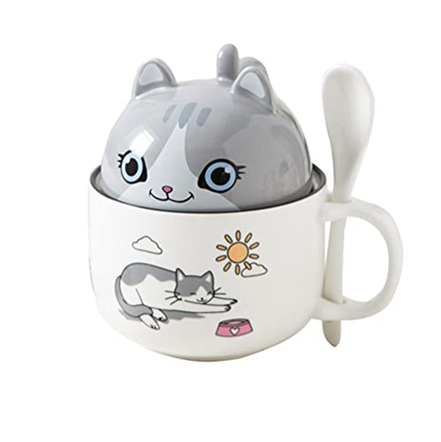 ZIYUEZIKUN Kaffeetasse Mit Deckel und Löffel，Niedlich Tier Keramik Tasse，Hohe Kapazität Porzellantasse，Geeignet für Tee, Kaffee, Milch, Saft usw-Short-Eared cat von ZIYUEZIKUN