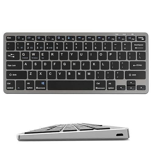 ZIZIS Kabellose spanische Bluetooth-Tastatur, kompatibel mit iOS, Android und Windows, für iPad, iPhone, Samsung, Huawei, Lenovo, Tablets und andere Geräte, silberfarben von ZIZIS