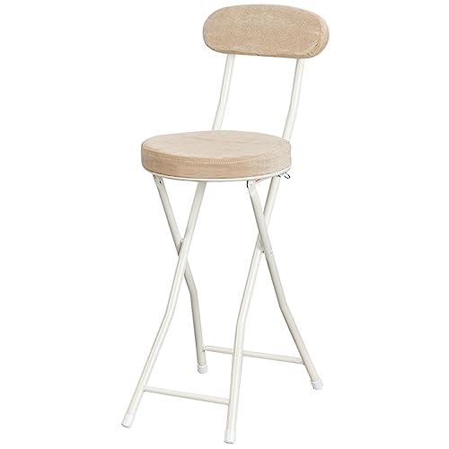 Gepolsterter Klappbarer Hochstuhl Barhocker, 60cm Sitzhöhe, Tragbarer Klappstuhl mit Rückenlehne & Fußstütze, 1 Stück (Color : Khaki) von ZJ HOME