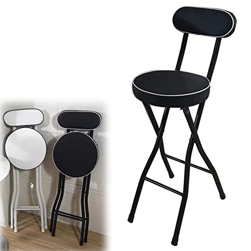 Klappbar Barhocker Runde Gepolsterte Hochstuhl mit Rückenlehne & Fußstütze, Counter Höhe Küchenstühle Hocker Haus Garten Party Büro Sitz, 1 Pc (Color : Black, Size : 60cm/24inch) von ZJ HOME