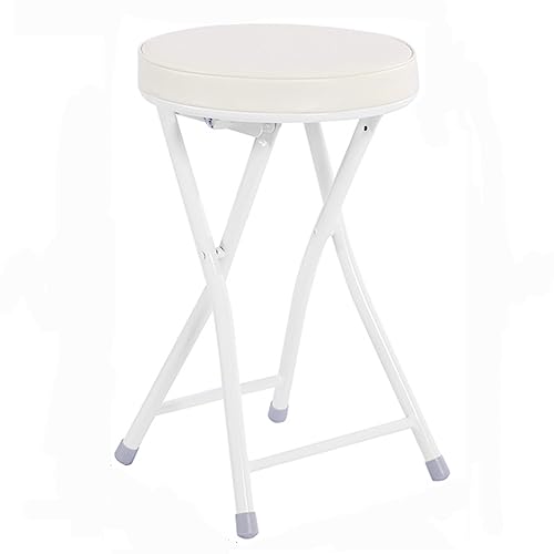 Klappbarer Küchenhocker, Runder Gepolsterter Klapphocker für Erwachsene und Kinder, Höhe vom Boden bis zur Sitzfläche: 49cm (Color : White) von ZJ HOME