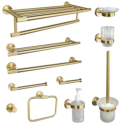 Gold gebürstetes Badezimmer-Zubehör-Hardware-Set, Handtuchhalter, Papierhalter, Kleiderhaken, Seifenschale, Handtuchhalter, Regal, Toilettenbürste (Color : Cup Holder) von ZJCNHY