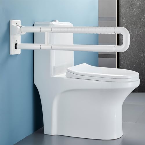 WC Wandstützgriff Weiß, Toilette Haltegriff Edelstahl Wandstützgriff Klappbar Haltegriff Badezimmer Haltegriffe Safe StüTzklappgriff Haltegriffe Aufstehhilfe Senioren Behinderte Schwangere 70cm/27.5in von ZJDCQGS