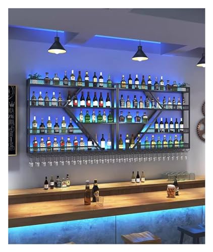 An der Wand montiertes Weinregal mit Glashalter, schwebende Barregale mit LED-Licht, Flaschenhalter aus Metall, Weinaufbewahrungsregal für Bar, Wohnzimmer, Restaurant, Hintergrunddekoration (Farbe: von ZJDYDY