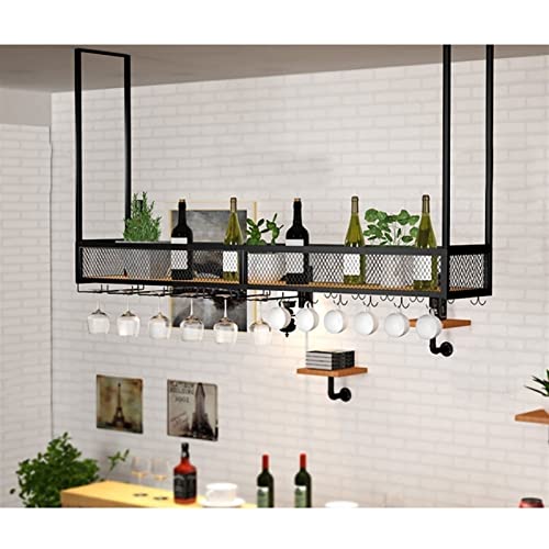 Deckenregal – Weinglashalter zum Aufhängen an der Decke, Pflanzenregal zum Aufhängen an der Wand aus Schmiedeeisen, hängender Glashalter aus massivem Holz im LOFT-Stil, schwebendes Weinregal, Präsen von ZJDYDY