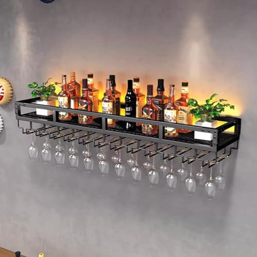 Moderne schwebende Barregale, wandmontiertes Weinregal aus Metall mit LED-Licht, multifunktionaler Flaschenhalter aus Eisen, Weinpräsentationsregale mit Glasregal, für Zuhause, Restaurant, Bar (Farb von ZJDYDY