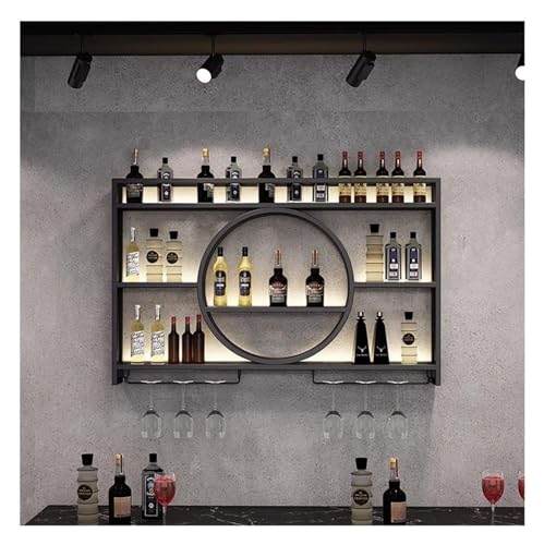 Wandmontiertes Weinregal mit LED-Licht, modernes Weinpräsentationsregal aus Metall, Weinglashalter, Bareinheit, schwebende Regale für die Dekoration zu Hause, in der Küche, in der Bar, im Restaurant von ZJDYDY