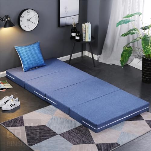 Klappmatratze Kinder 8cm Dicke - Faltbare Bodenmatratze mit Waschbarem Bezug - Reisematratze für Camping, Auto & Outdoor - Gästebett Futon mit Reißverschluss(Blue,200 x 70 x 8 cm) von ZJEQZH