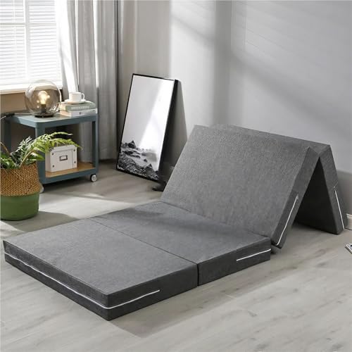 Klappmatratze Kinder 8cm Dicke - Faltbare Bodenmatratze mit Waschbarem Bezug - Reisematratze für Camping, Auto & Outdoor - Gästebett Futon mit Reißverschluss(Gray,200 x 70 x 8 cm) von ZJEQZH