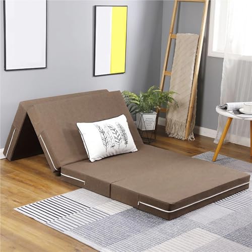 Klappmatratze Kinder 8cm Dicke - Faltbare Bodenmatratze mit Waschbarem Bezug - Reisematratze für Camping, Auto & Outdoor - Gästebett Futon mit Reißverschluss(Khaki,200 x 70 x 8 cm) von ZJEQZH
