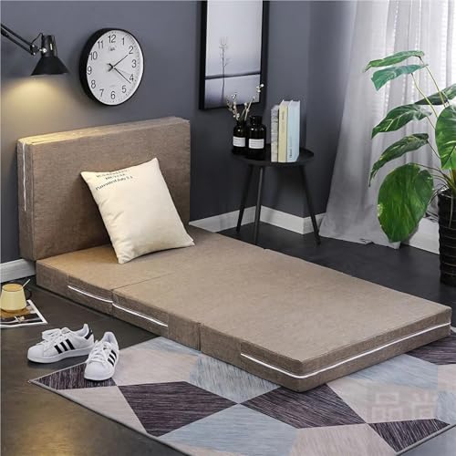 Klappmatratze Kinder 8cm Dicke - Faltbare Bodenmatratze mit Waschbarem Bezug - Reisematratze für Camping, Auto & Outdoor - Gästebett Futon mit Reißverschluss(Light Brown,200 x 120 x 8 cm) von ZJEQZH