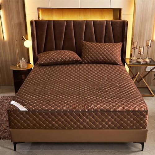 Matratzenbezug mit Reißverschluss - Matratzenschoner & Milbenbezug Als Encasing, Weicher Spannbettlaken In Anpassbarer Größe, Warm & Bequem für Boxspringbett(Brown,W 120 x L 200 x H 10 cm) von ZJEQZH