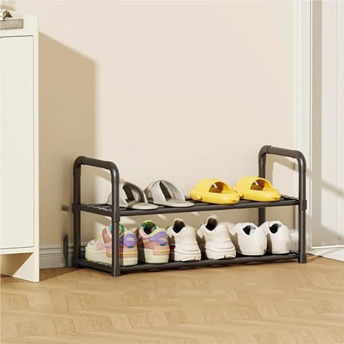 ZJEQZH Schuhregal Platzsparend Schmal - Metall Würfelregal Schwarz Outdoor 2/3/4/5 Ebenen - Kleine Schuhaufbewahrung für Camping, Eingangsbereich, Flur & Schlafzimmer(2 Tier) von ZJEQZH