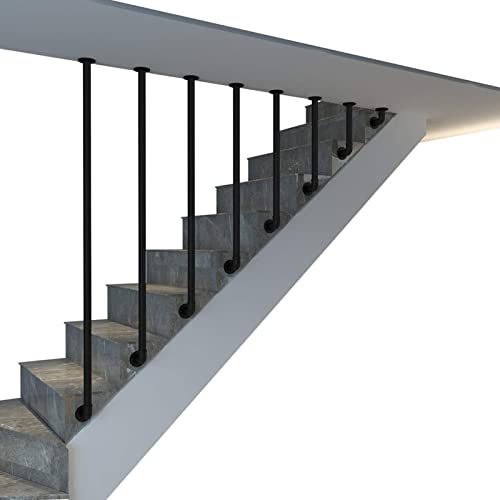 Balustradenpfosten, Treppengeländer-Stützsatz – Handlauf-Brüstungsschienen aus schwarzem Metall aus Schmiedeeisen für Treppen, Wandmontage, Geländerschiene von ZJFJMBD